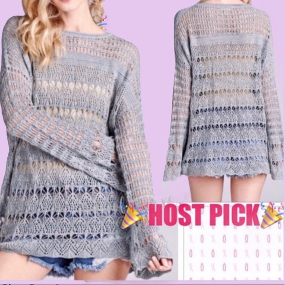 ODDY Sweaters - SAGE CROCHET KNIT INTRICATE DESIGN SWEATER TOP